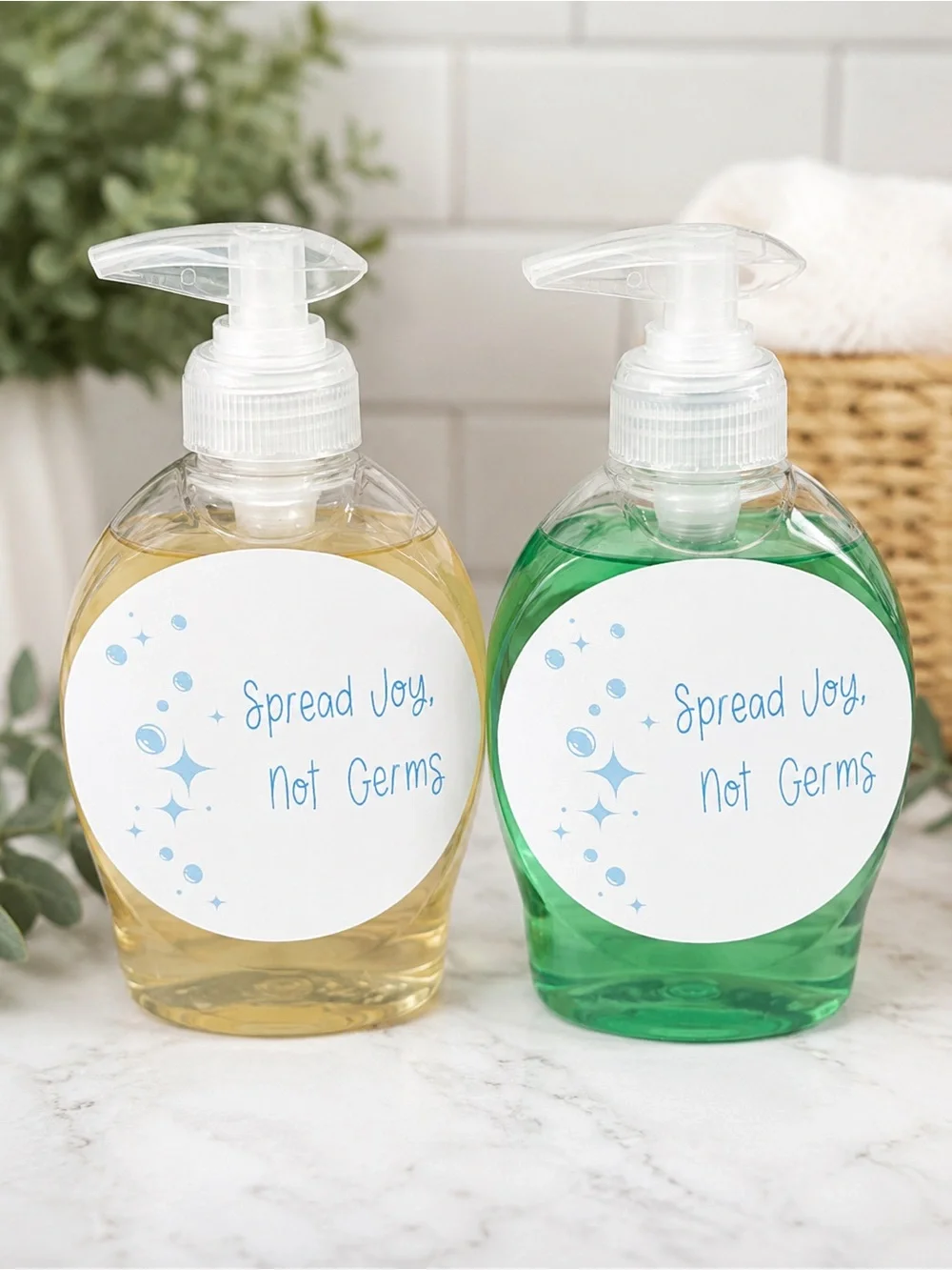 Hand Pump Custom Soap Bottle - Yellow & Green, Spread Joy, not Germs